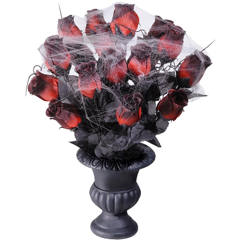 Halloween Vase with Red Roses and Spiderweb