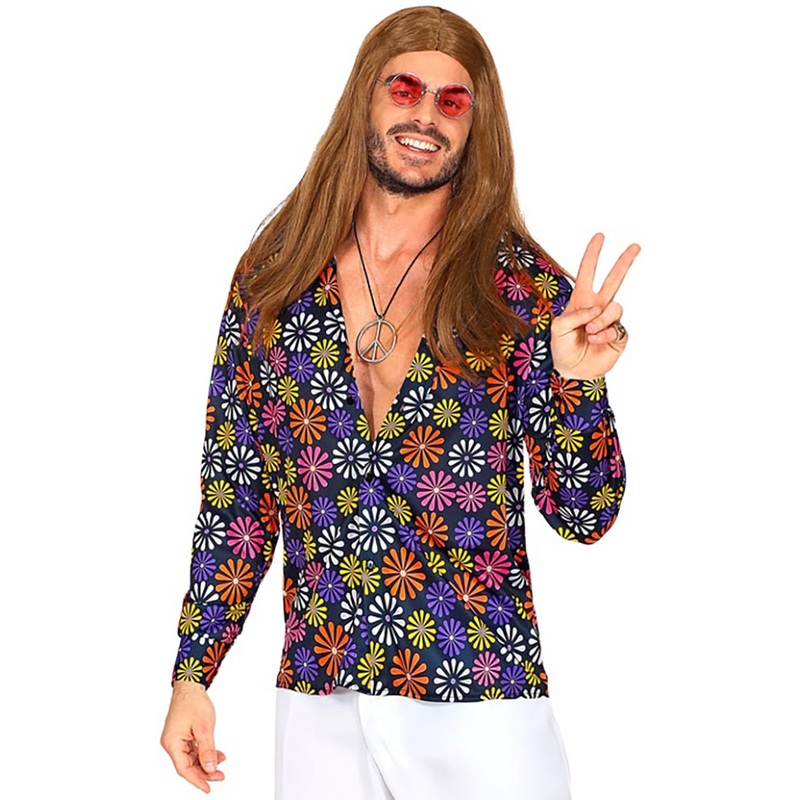 60s Groovy Blue Flowers Mens Shirt