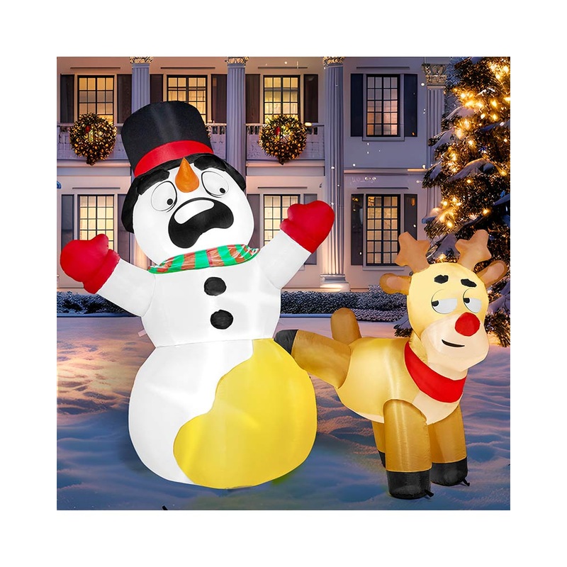 Christmas Reindeer Peeing on Snowman Lawn Inflatable 2m