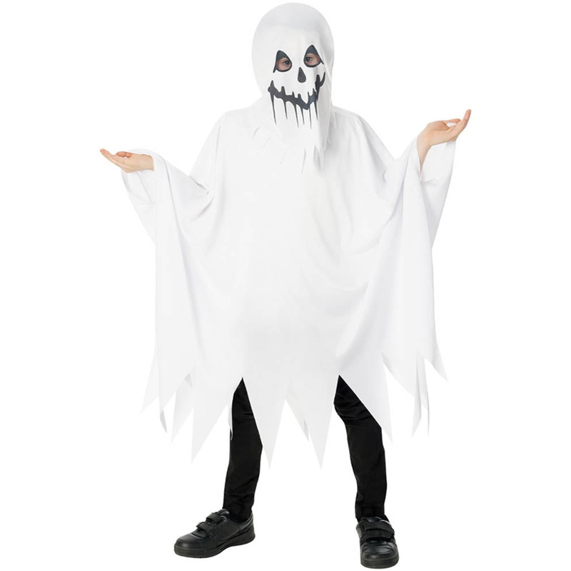 Hooded Ghost Poncho Boys Halloween Costume