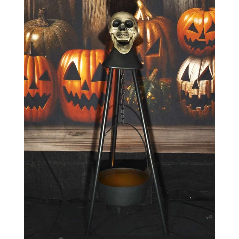 Skull Hanging Cauldron Animated Halloween Decoration 1m