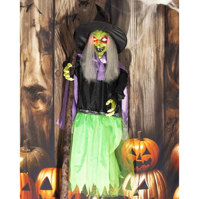 Standing Witch with Broom Animated Halloween Decoration 1.9m