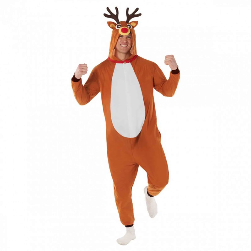 Morph Costume Red Nosed Reindeer Onesie Adult Size X-Large