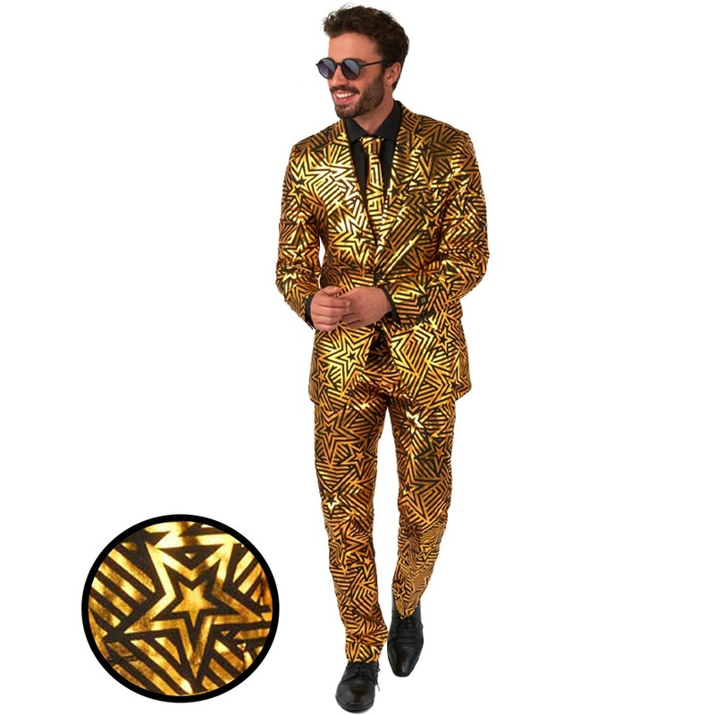 70s Golden Geo Star Opposuit Premium Mens Suit