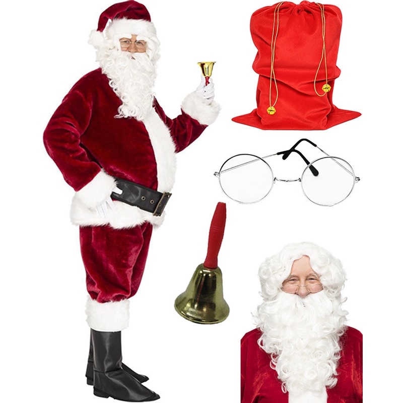 Christmas Complete Professional Santa Plus Size Suit and Accessory Bundle