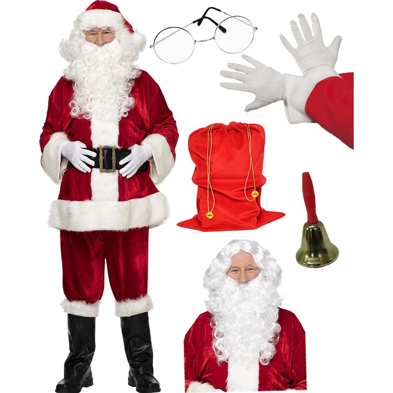 Complete Velour Santa Plus Size Suit and Accessory Christmas Bundle