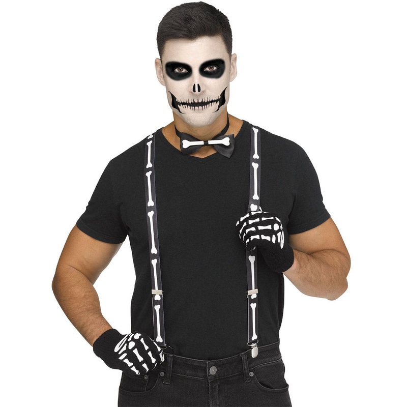 Instant Skeleton Gloves Bow Tie And Suspenders Set