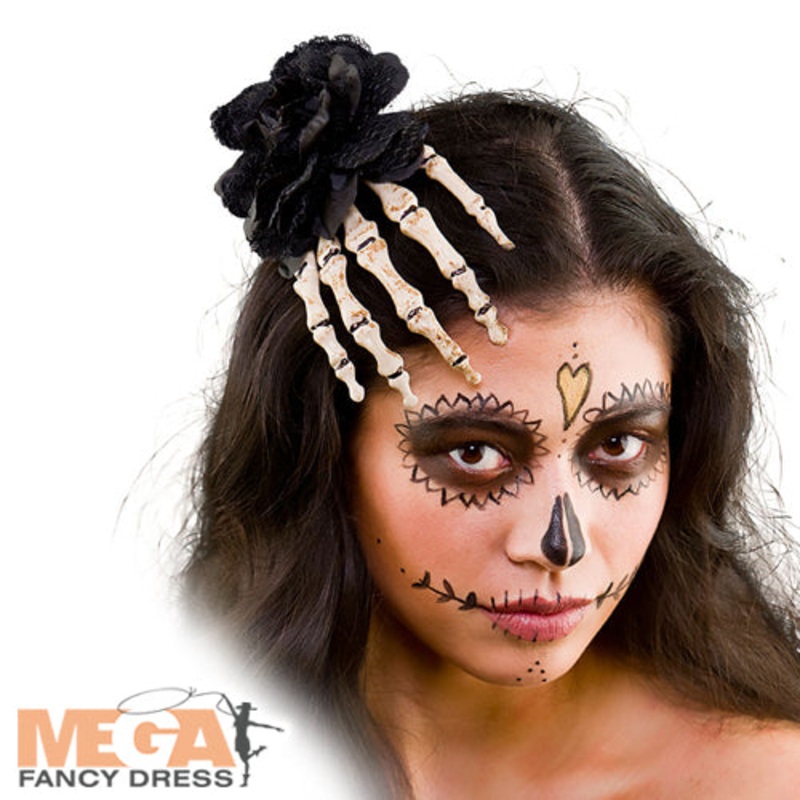 Skeleton Rose Hair Clip Halloween Accessory