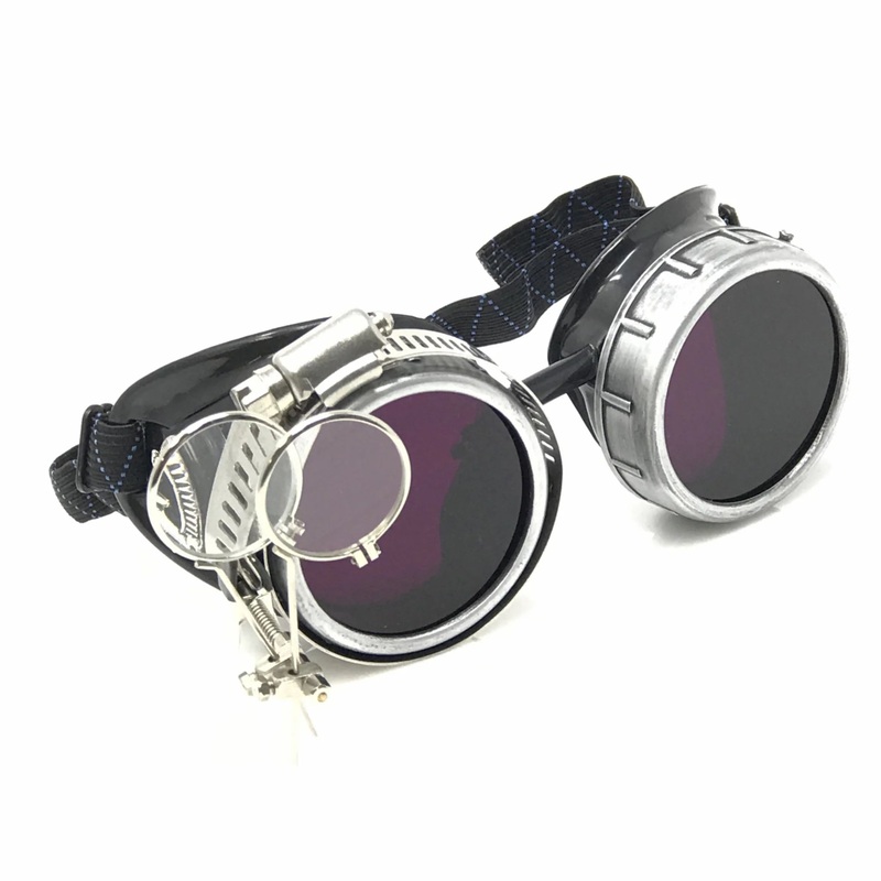 Diesel Goth Punk Biker Goggles With Magnifying Eye Loupes Purple Lenses