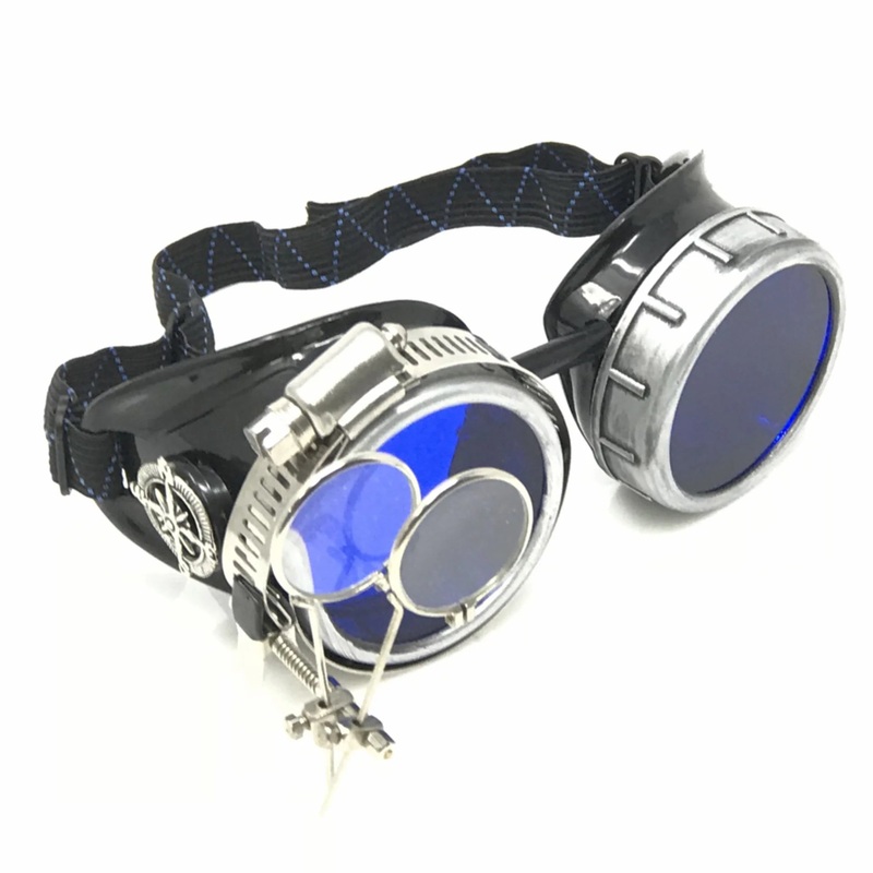 Diesel Goth Punk Metallic Goggles With Magnifying Eye Loupes Blue Lenses