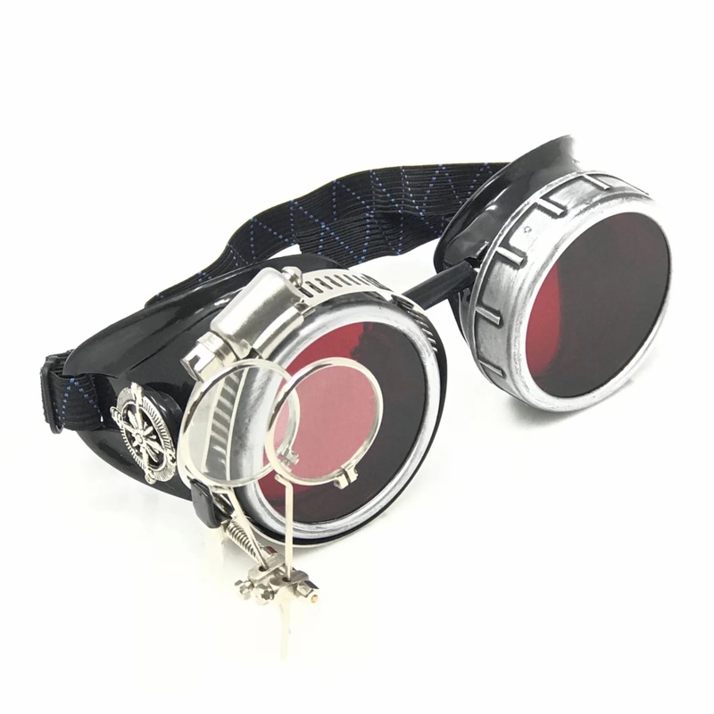 Diesel Goth Punk Metallic Goggles With Magnifying Eye Loupes Red Lenses