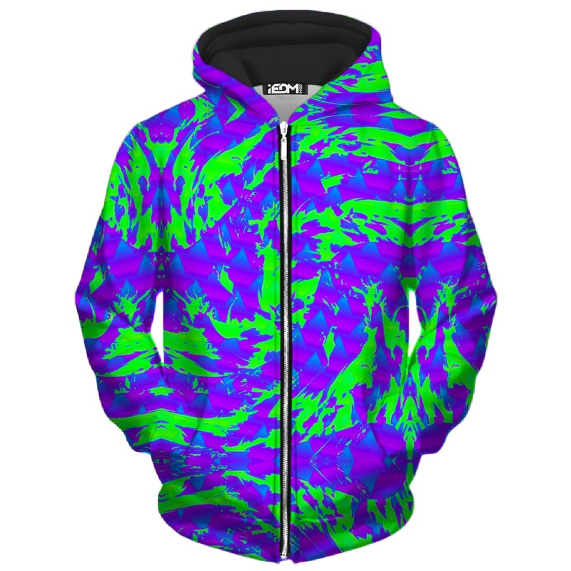 Green and Purple Hypno Splatter Unisex Zip-Up Hoodie