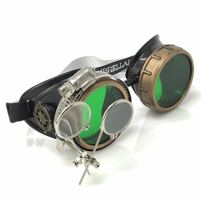 Steampunk Goggles With Magnifying Loupes Green Lenses