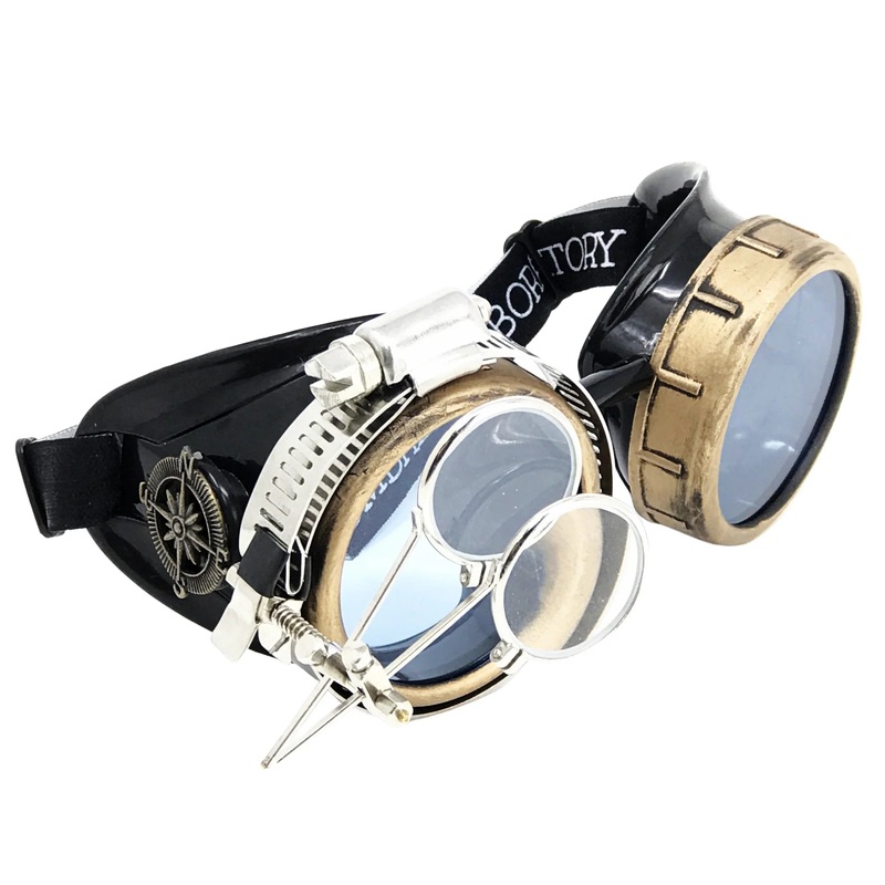 Steampunk Goggles With Magnifying Loupes Light Blue Lenses