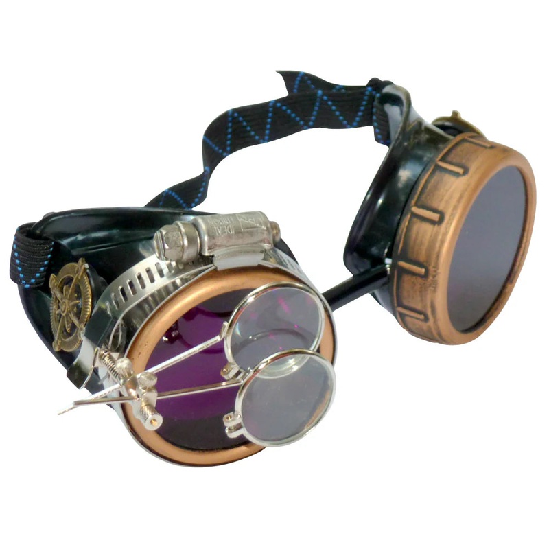 Steampunk Goggles With Magnifying Loupes Purple Lenses