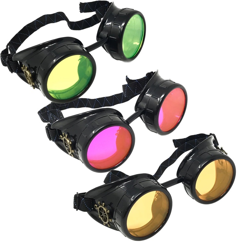 Steampunk Mad Scientist Goggles UV Glow Neon Rave Lenses