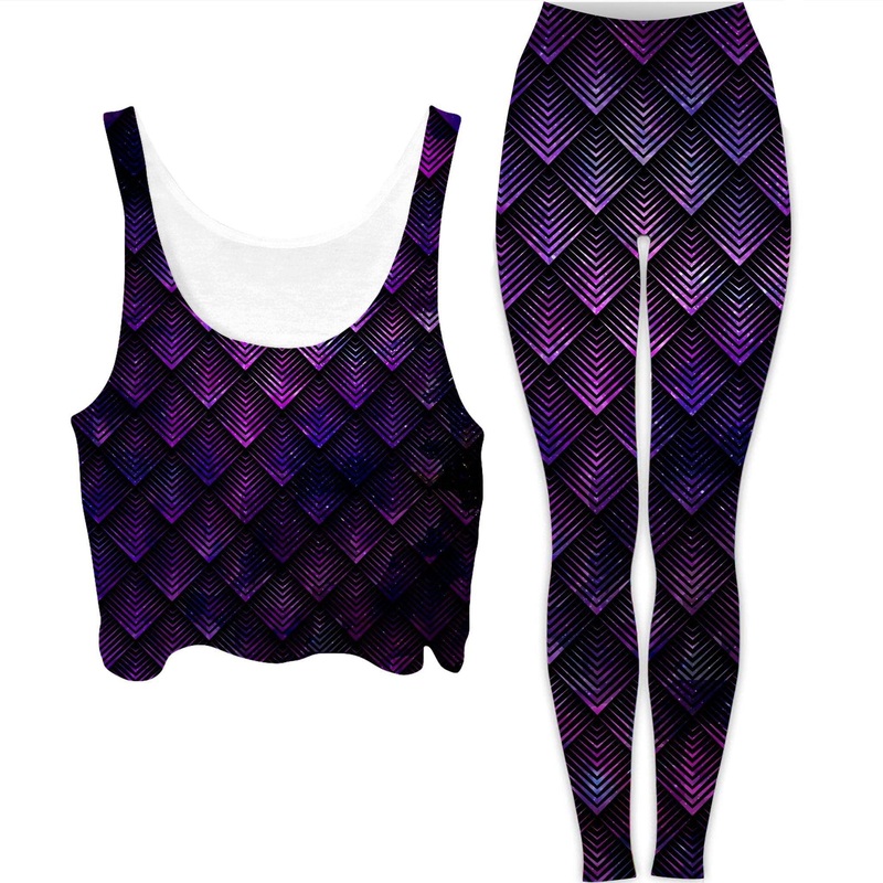 Galactic Dragon Scale Purple Crop Top and Leggings Combo