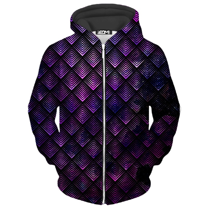 Galactic Dragon Scale Purple Unisex Zip-Up Hoodie