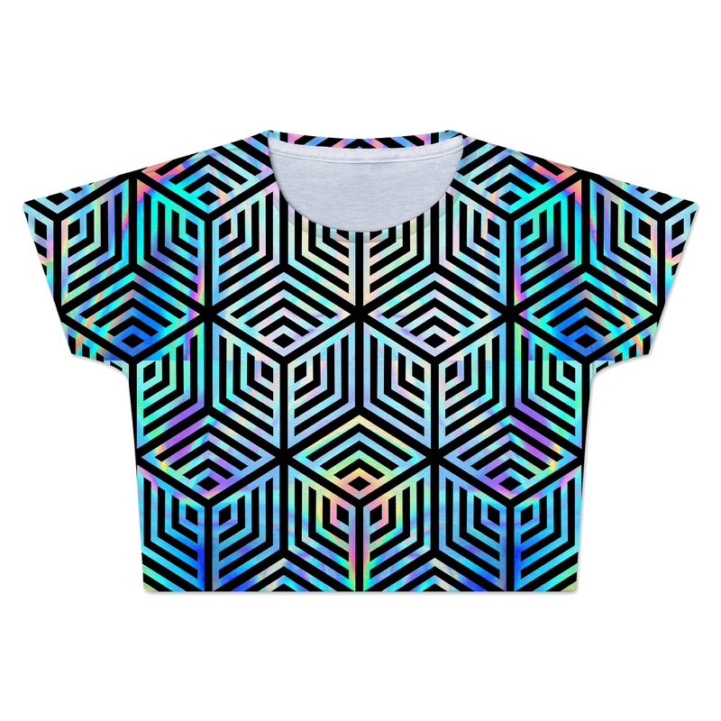 Holographic Hexagon Crop Tee|X-Small|Small|Medium|Large|X-Large|XX-Large|XXX-Large