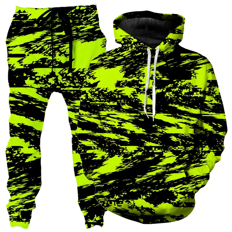 Black Lime Bolt Glitch Hoodie and Joggers Combo