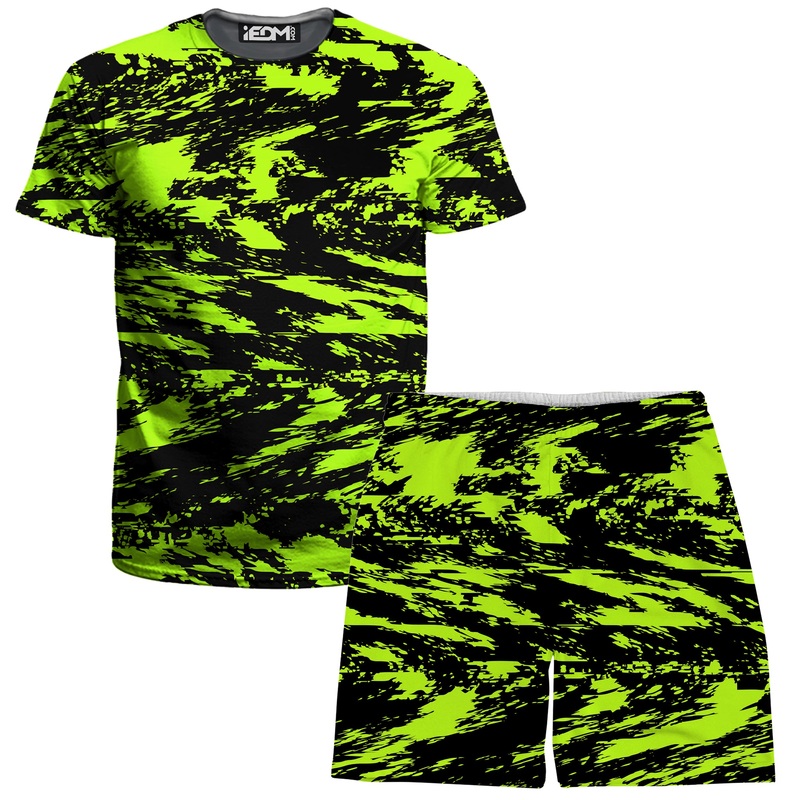 Black Lime Bolt Glitch T-Shirt and Shorts Combo