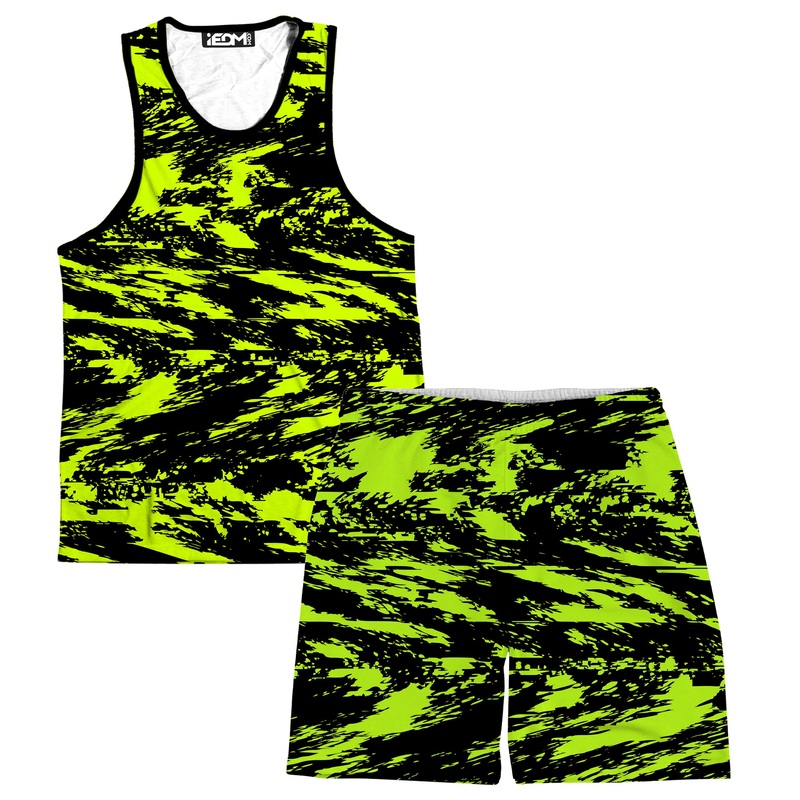 Black Lime Bolt Glitch Tank and Shorts Combo