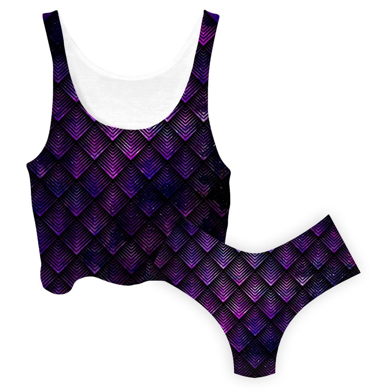 Galactic Dragon Scale Purple Crop Top and Booty Shorts Combo