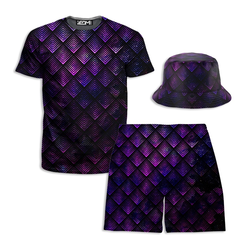 Galactic Dragon Scale Purple T-Shirt and Shorts with Bucket Hat Combo