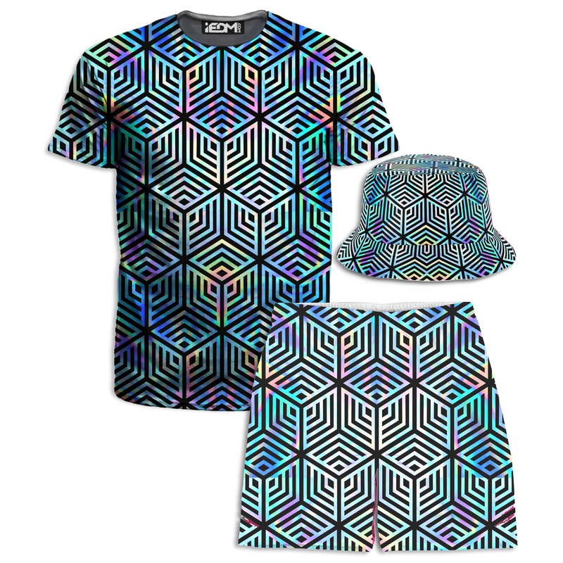 Holographic Hexagon T-Shirt and Shorts with Bucket Hat Combo
