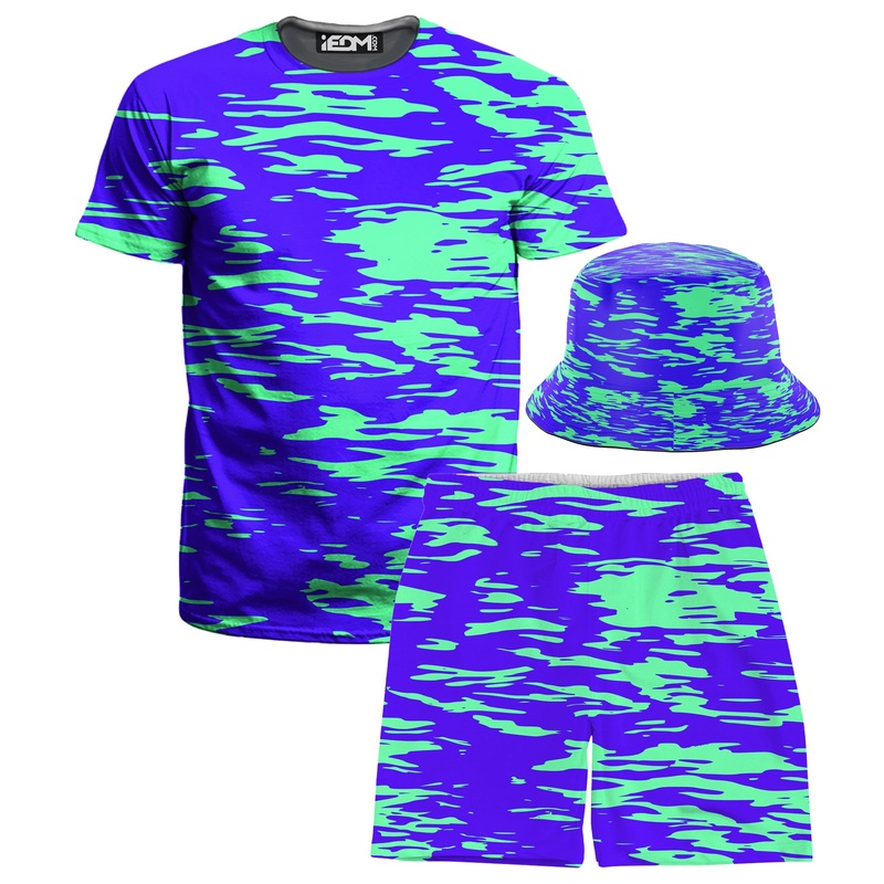 Purple Mint Rave Zebra Stripe T-Shirt and Shorts with Bucket Hat Combo