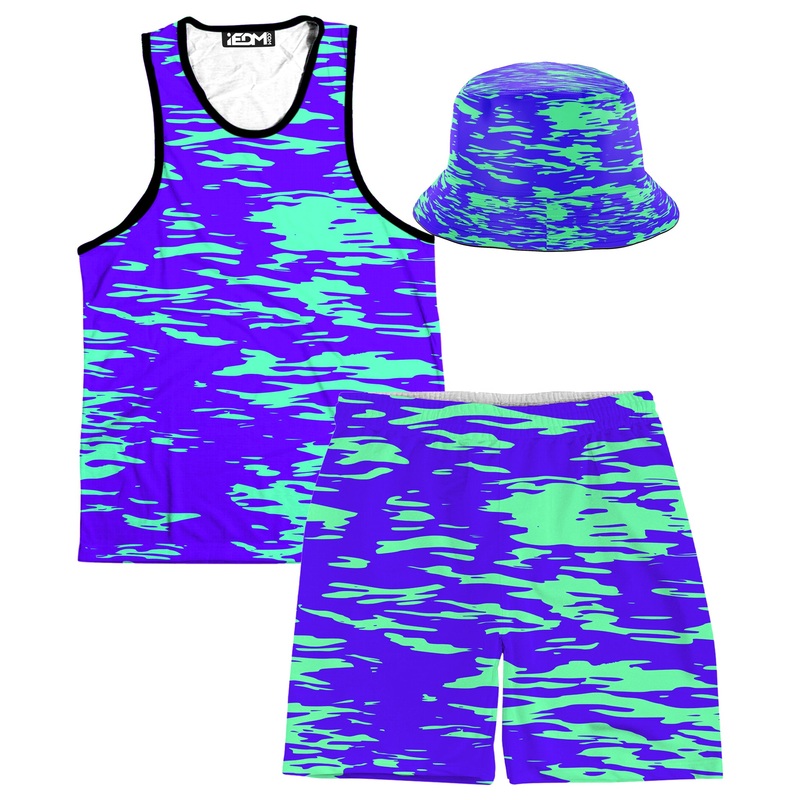 Purple Mint Rave Zebra Stripe Tank and Shorts with Bucket Hat Combo