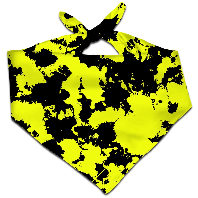 Yellow and Black Paint Splatter Bandana