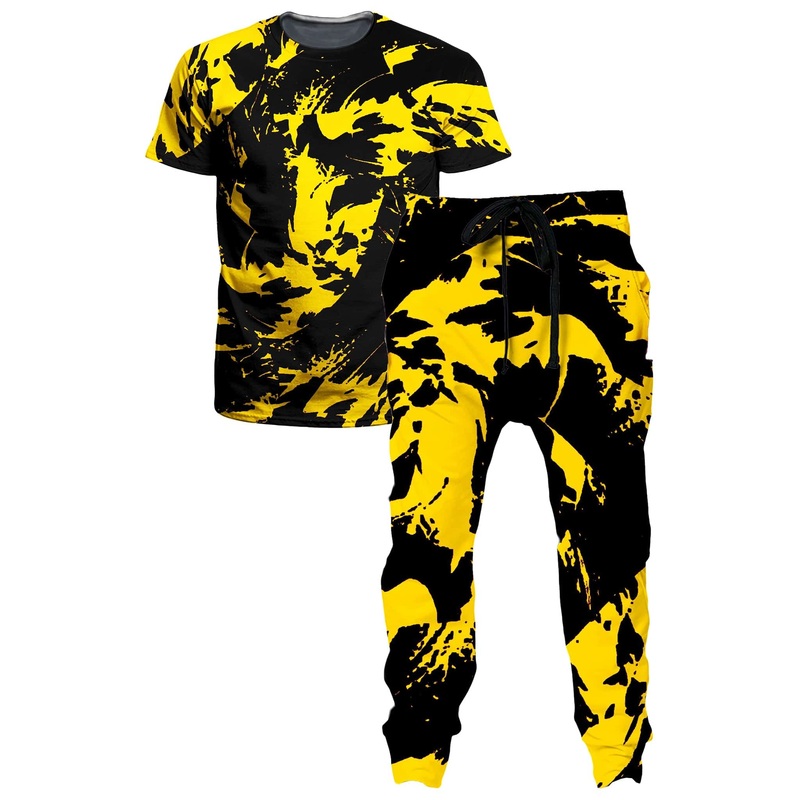 Black And Yellow Paint Splatter T-Shirt and Joggers Combo