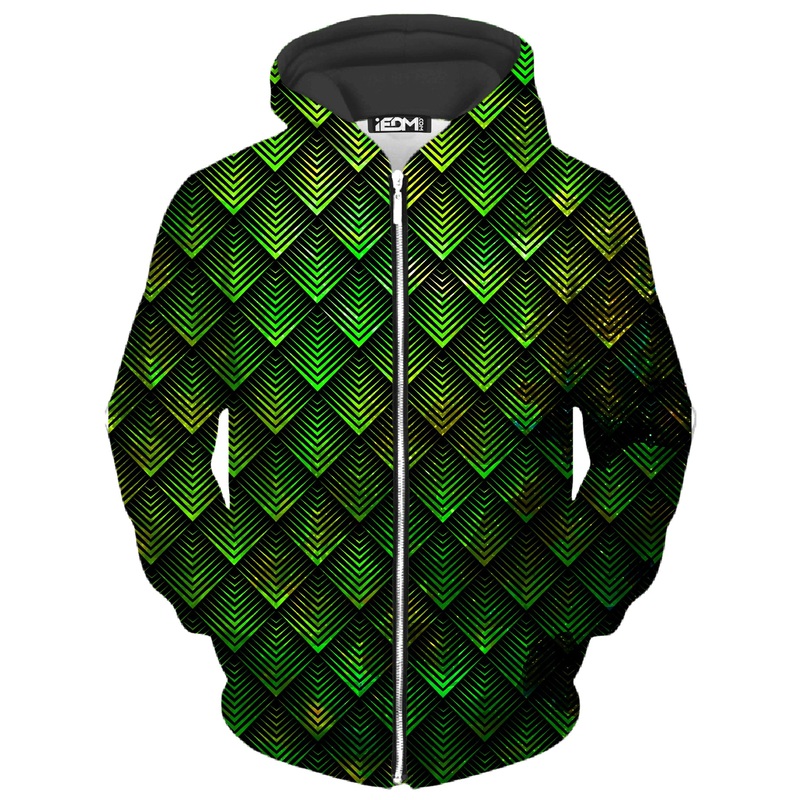 Galactic Dragon Scale Green Unisex Zip-Up Hoodie
