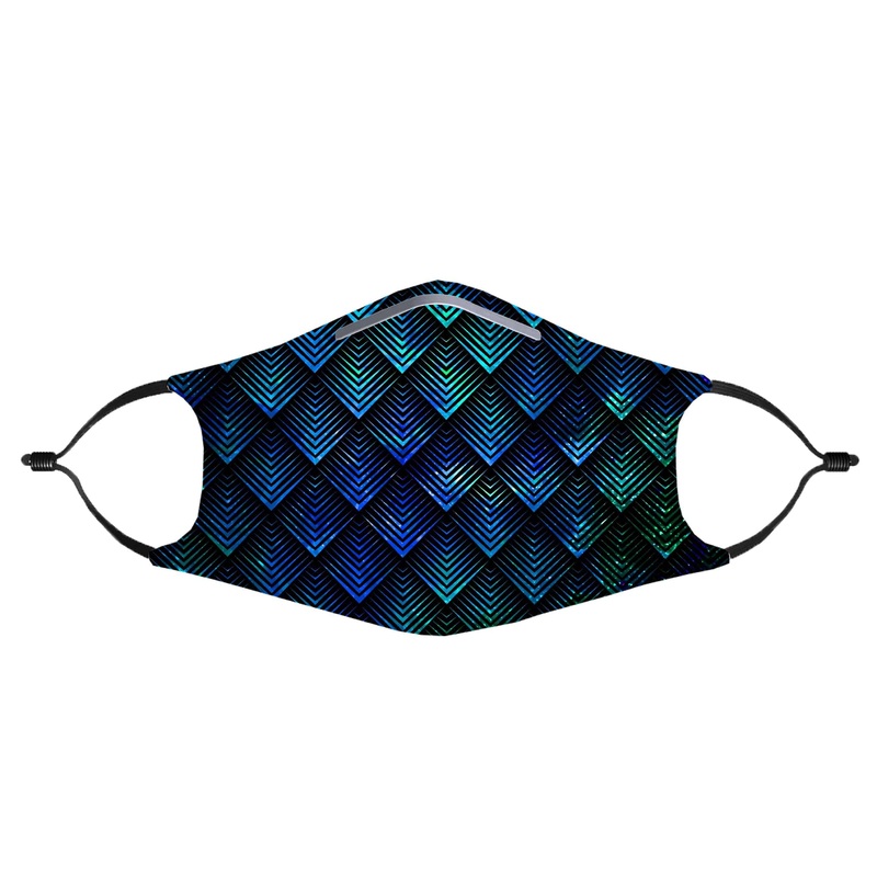 Galactic Dragon Scale Teal Face Mask With (4) PM 2.5 Carbon Inserts