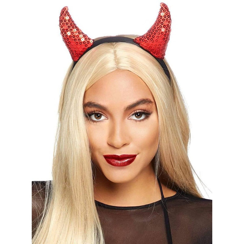 Sequined Red Devil Horns on Headband