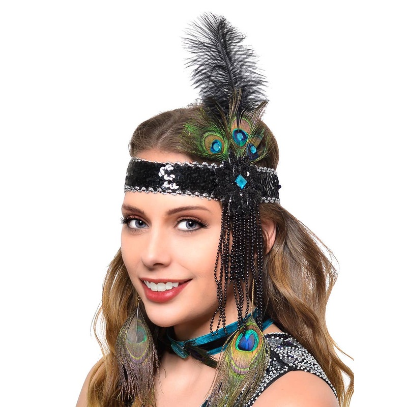 Roaring 20s Deluxe Peacock Feather Flapper Headband