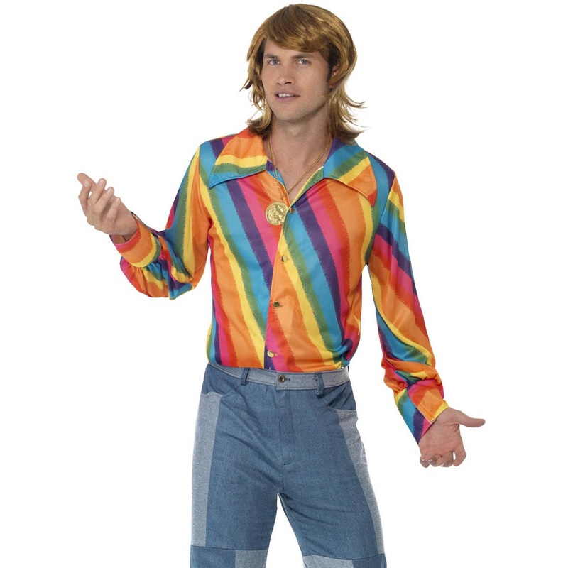 1970s Rainbow Striped Mens Hippie Costume Shirt