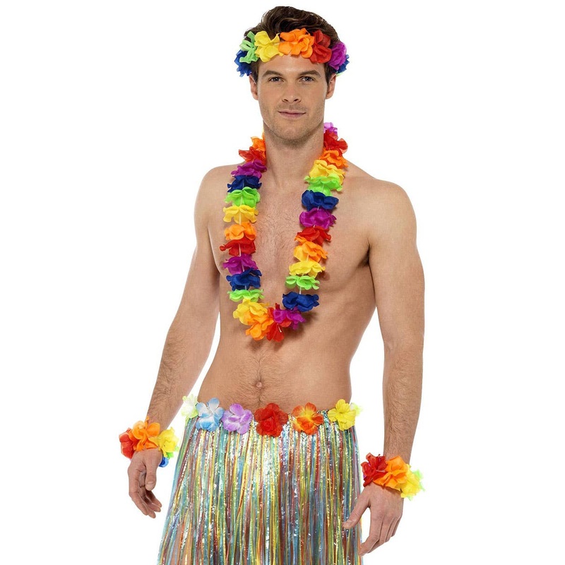 Rainbow Hawaiian Flower Lei Accessory Set