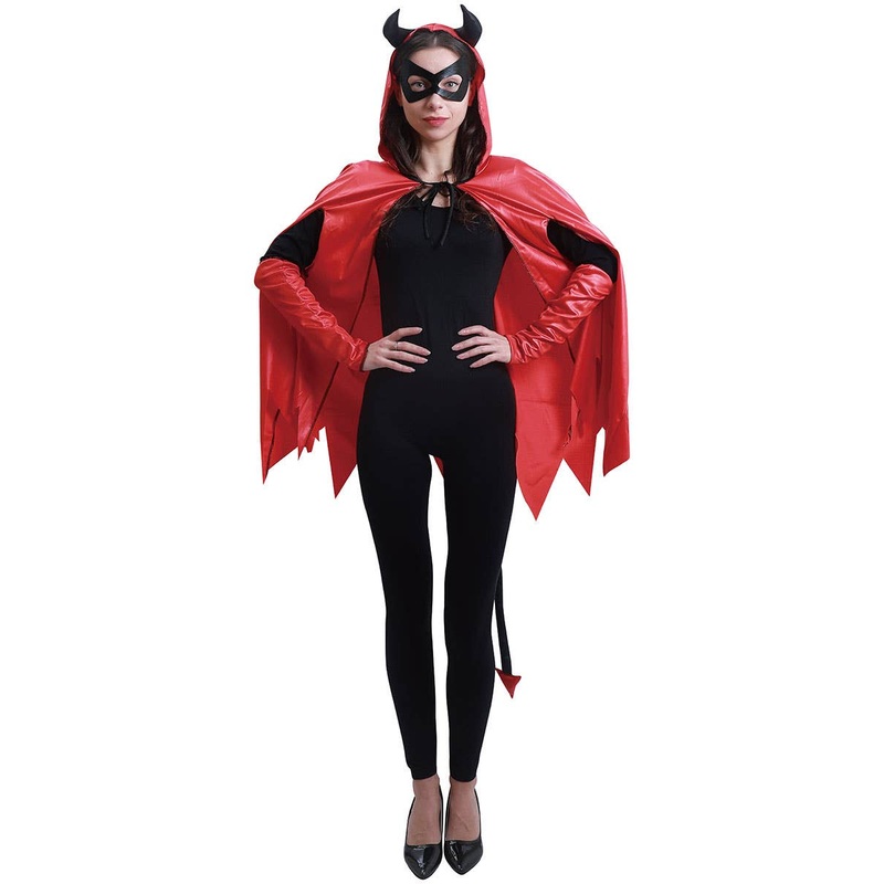 Short Horned Red Devil Halloween Costume Cape