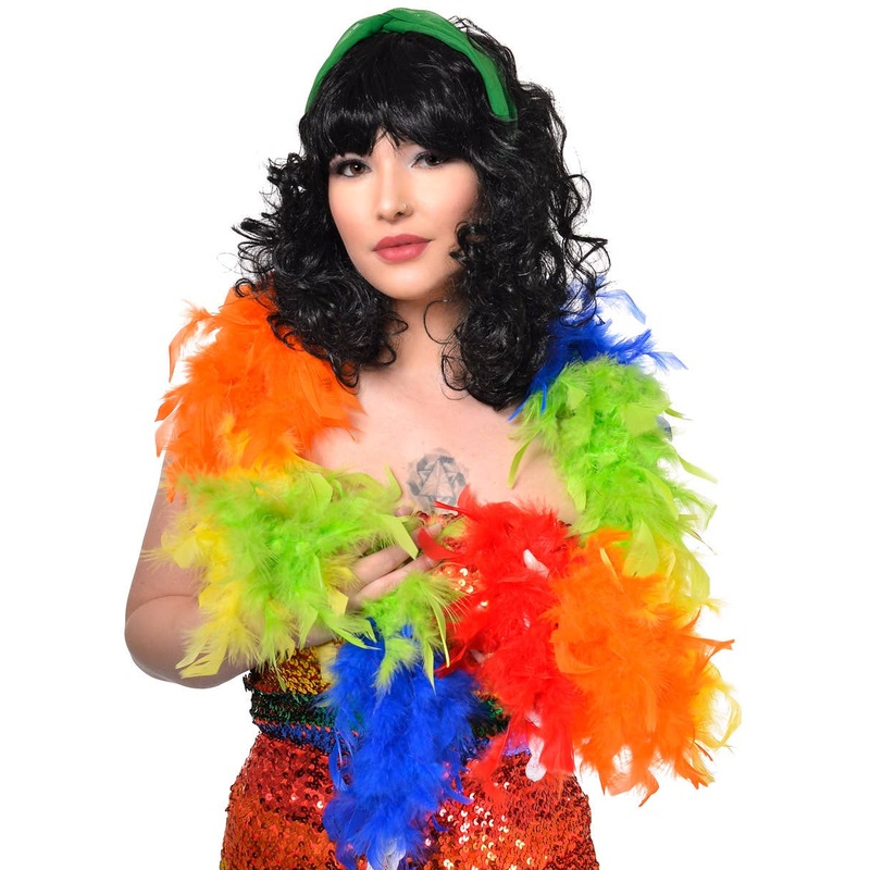 Vibrant Rainbow Feather Boa Mardi Gras Costume Accessory