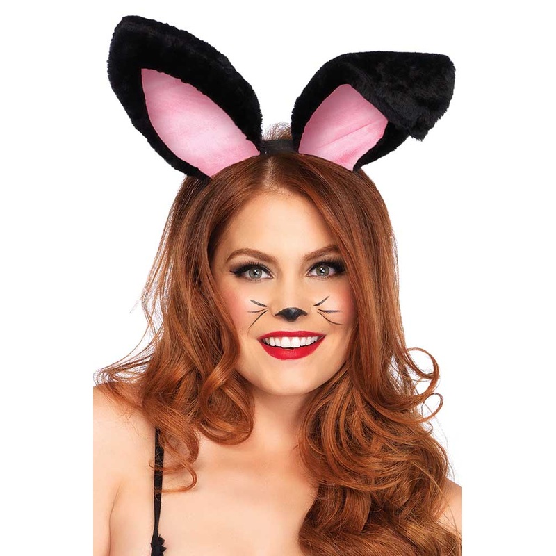 Plush Black Bunny Rabbit Ears Headband Costume Accessory