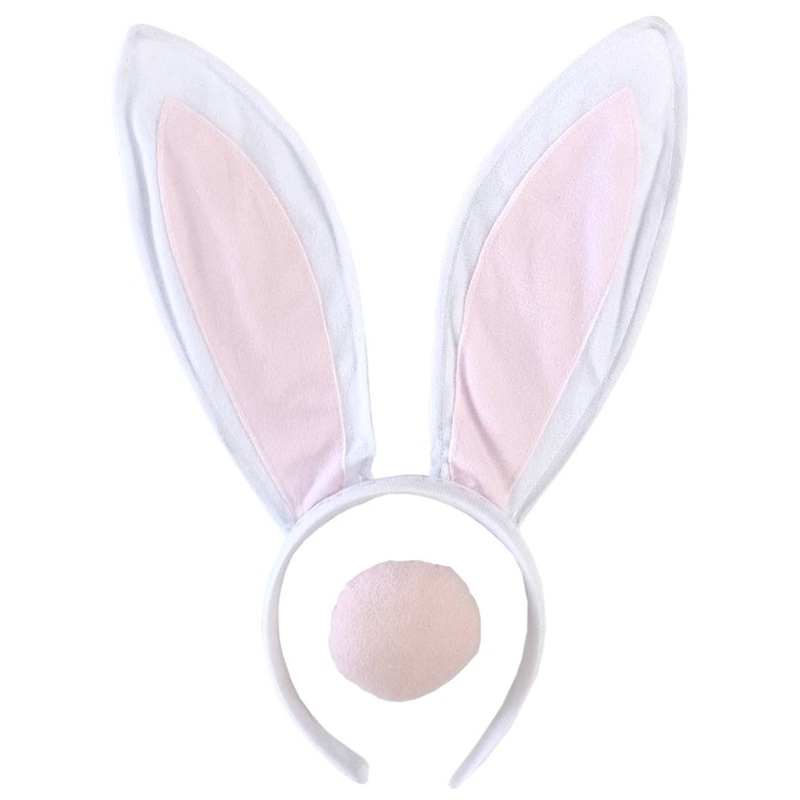 Classic Pink and White Bunny Ears and Tail Accessory Set