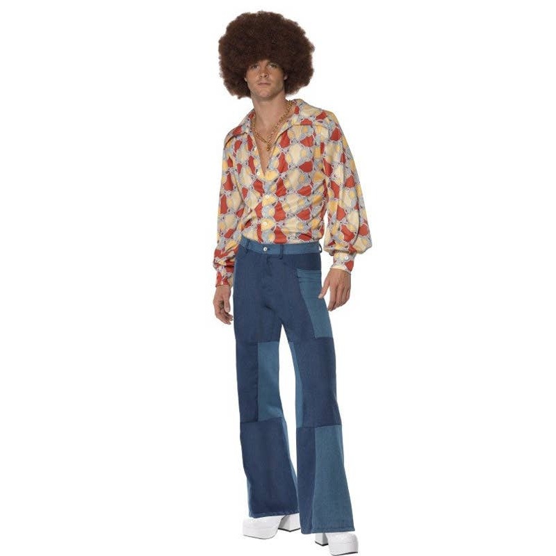 Patchwork Mens 70s Disco Flares Costume Pants