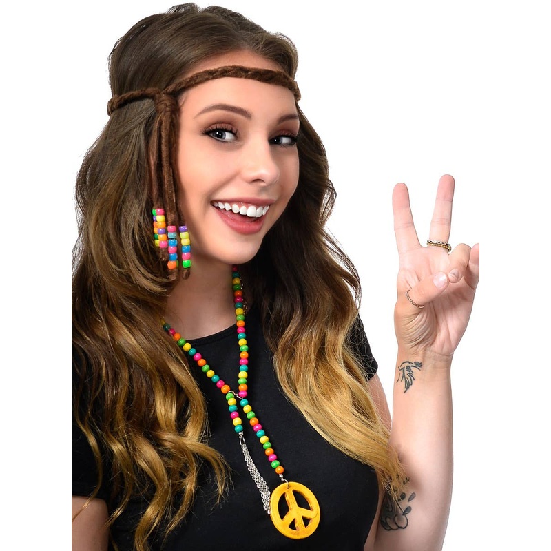 Suede Look Brown Plaited 70s Hippie Headband with Beads