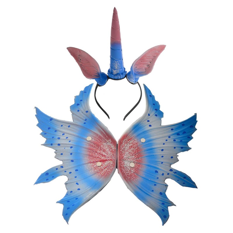 Unicorn Pink and Blue Headpiece and Wings Deluxe Accessory Set
