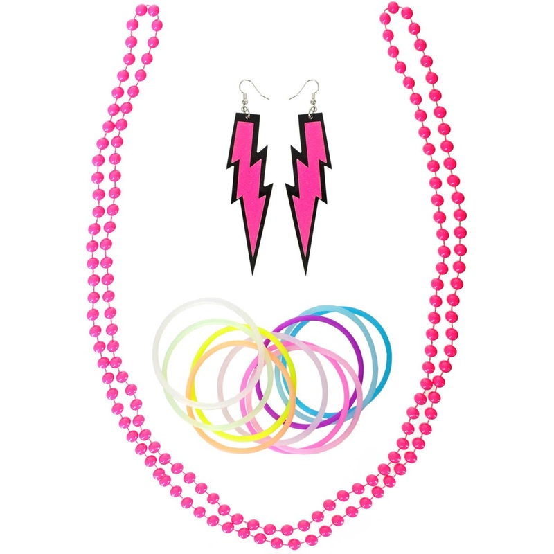 1980s Neon Pink 3 Piece Costume Accessory Set