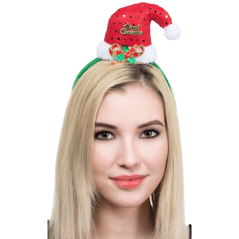 Novelty Sequinned Red Santa Hat on Headband