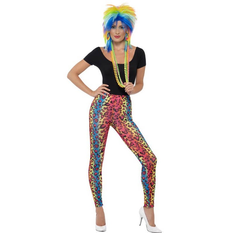 Neon Leopard Print Womens 80s Costume Leggings