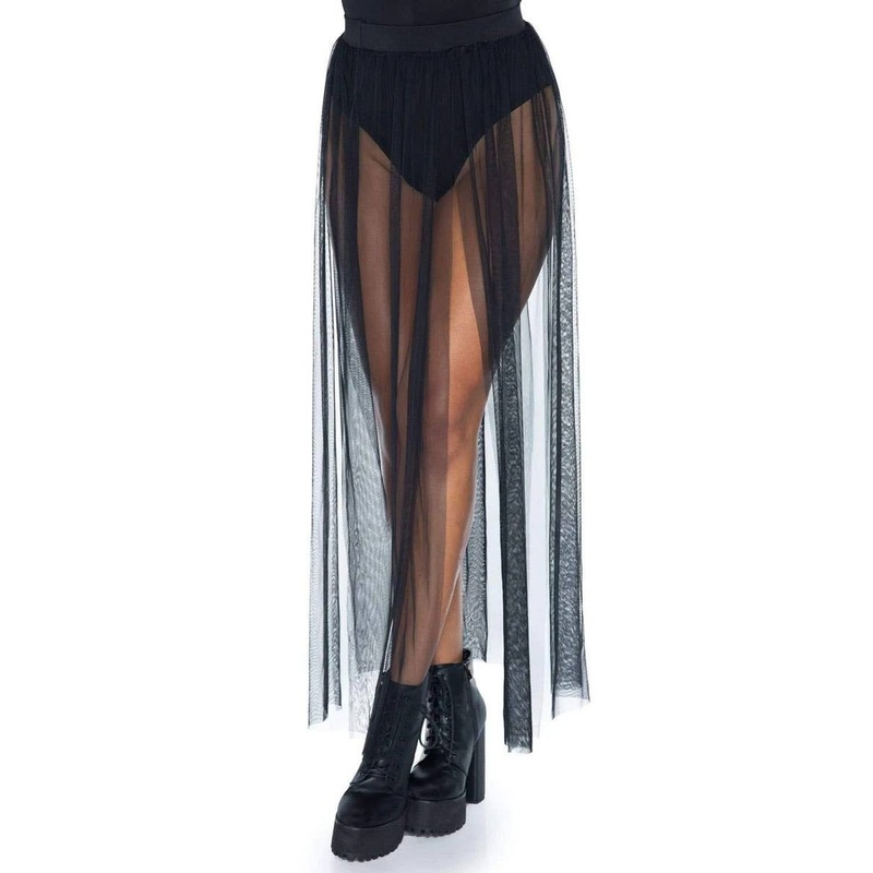 Sheer Black Multi Slit Womens Costume Maxi Skirt